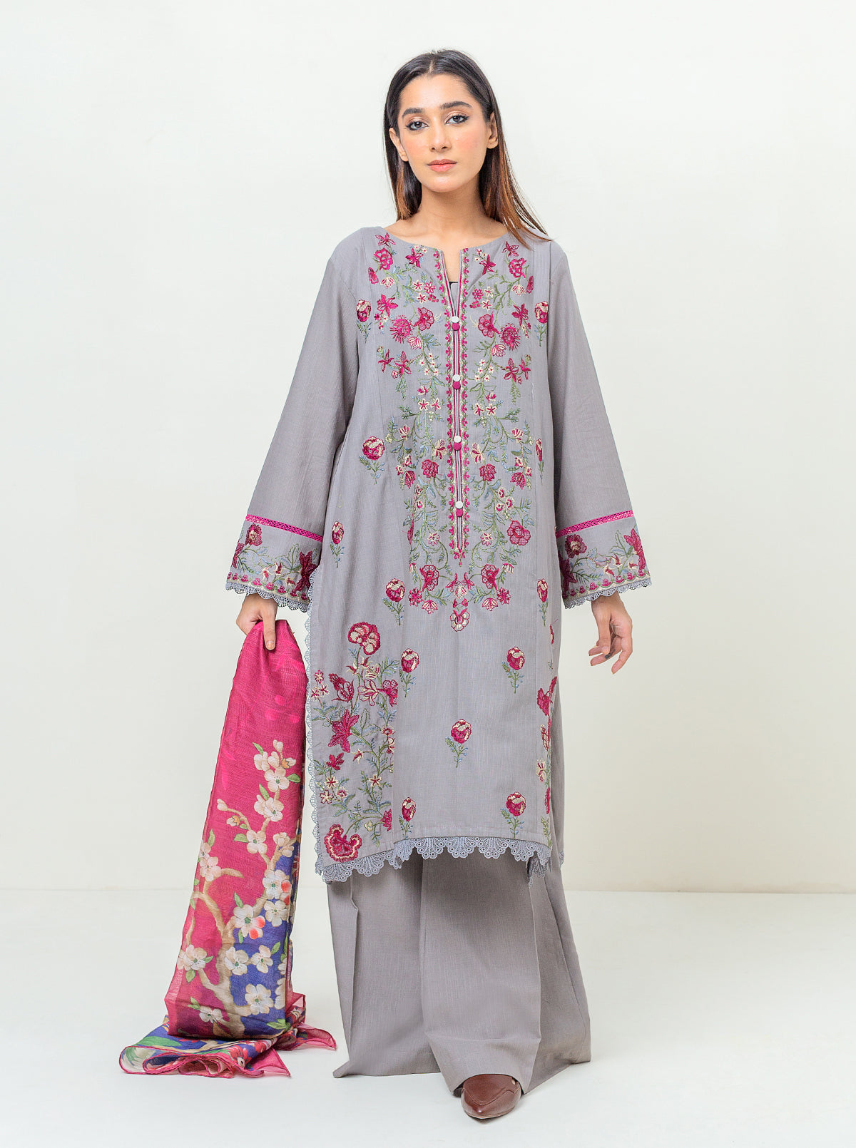 3 Piece - Embroidered Khaddar Suit - Cool Winter Day