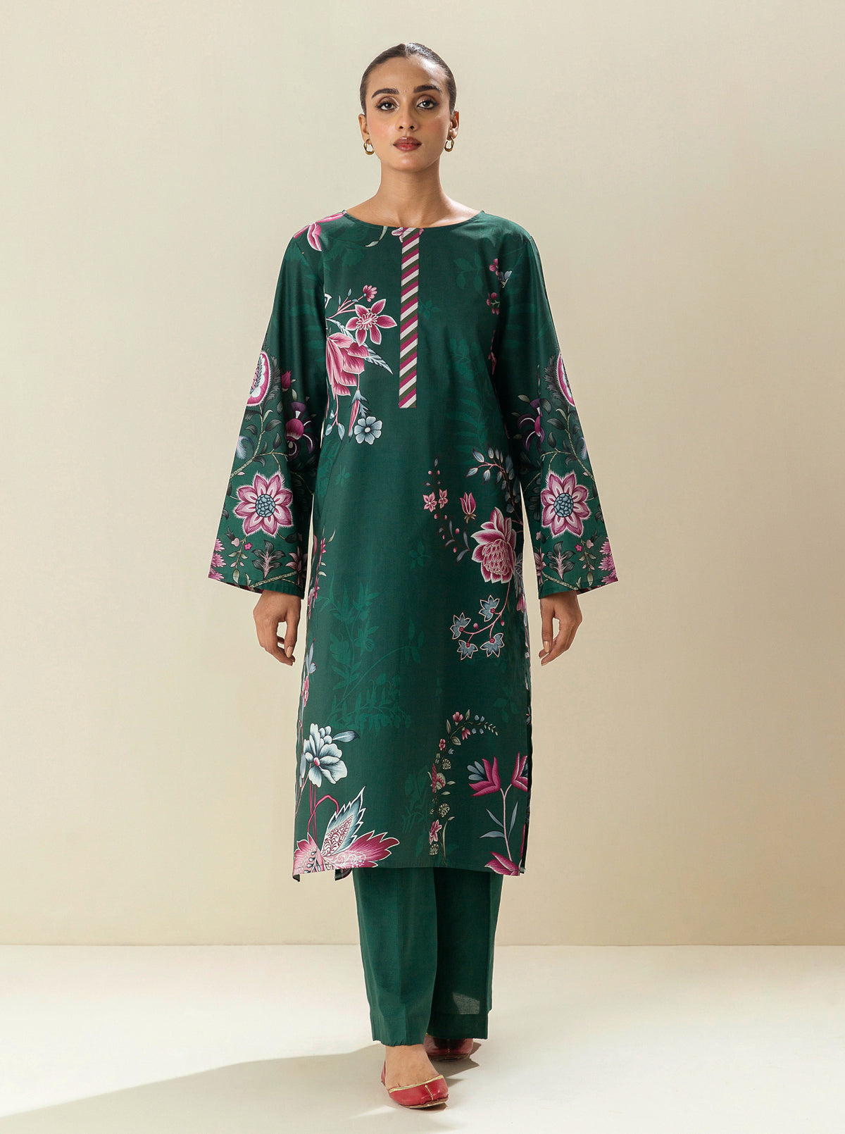 1 PIECE - PRINTED CAMBRIC SHIRT - TEAL PETUNIAS