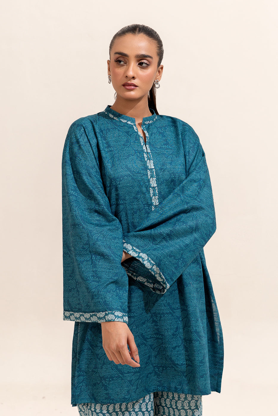 2 Piece Printed Khaddar Suit-Tealish Verve (Unstitched)