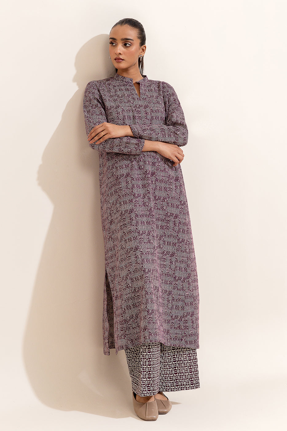 2 Piece Printed Khaddar Suit-Magenta Maze (Unstitched)