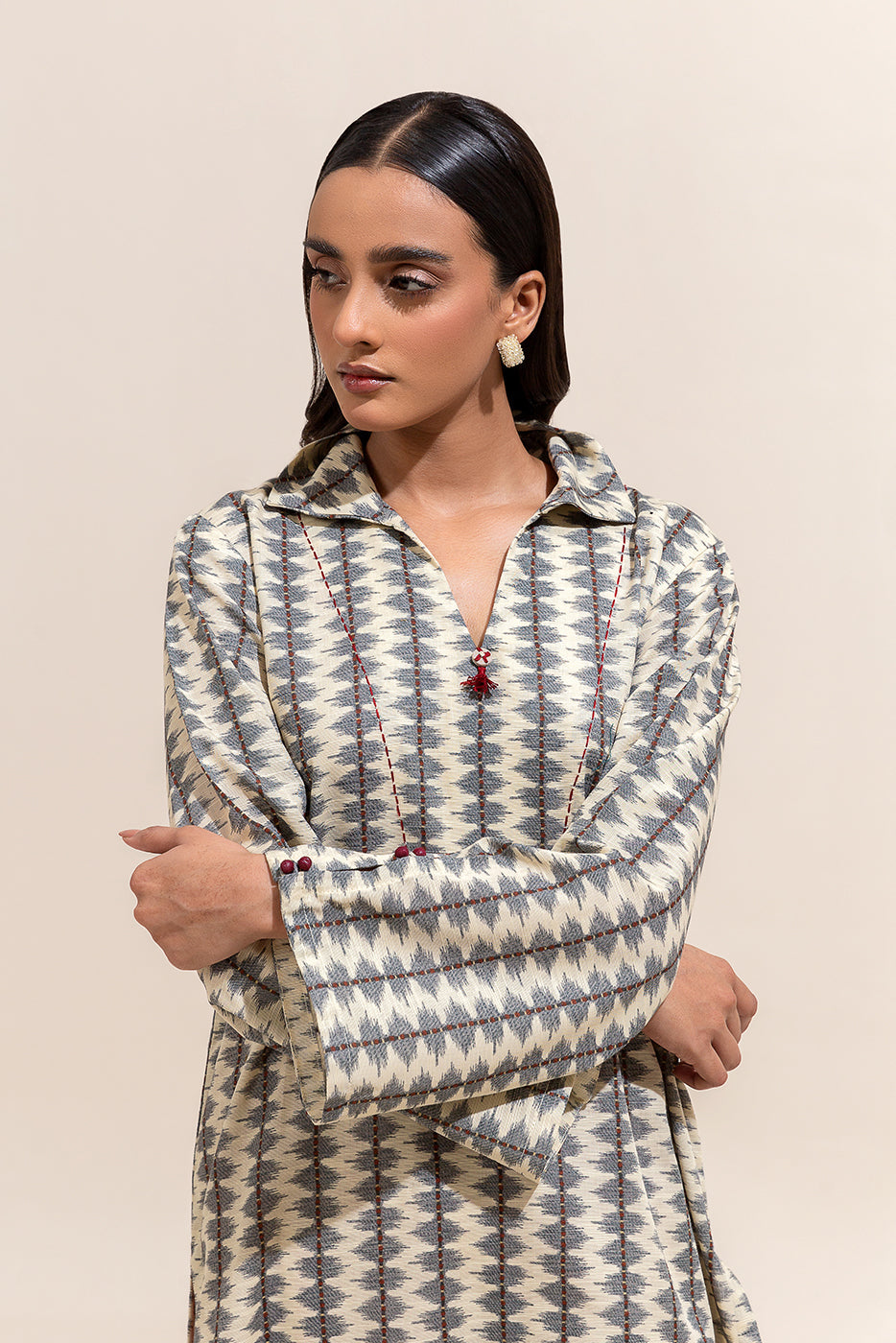2 Piece Printed Khaddar Suit-Grey Weave (Unstitched)