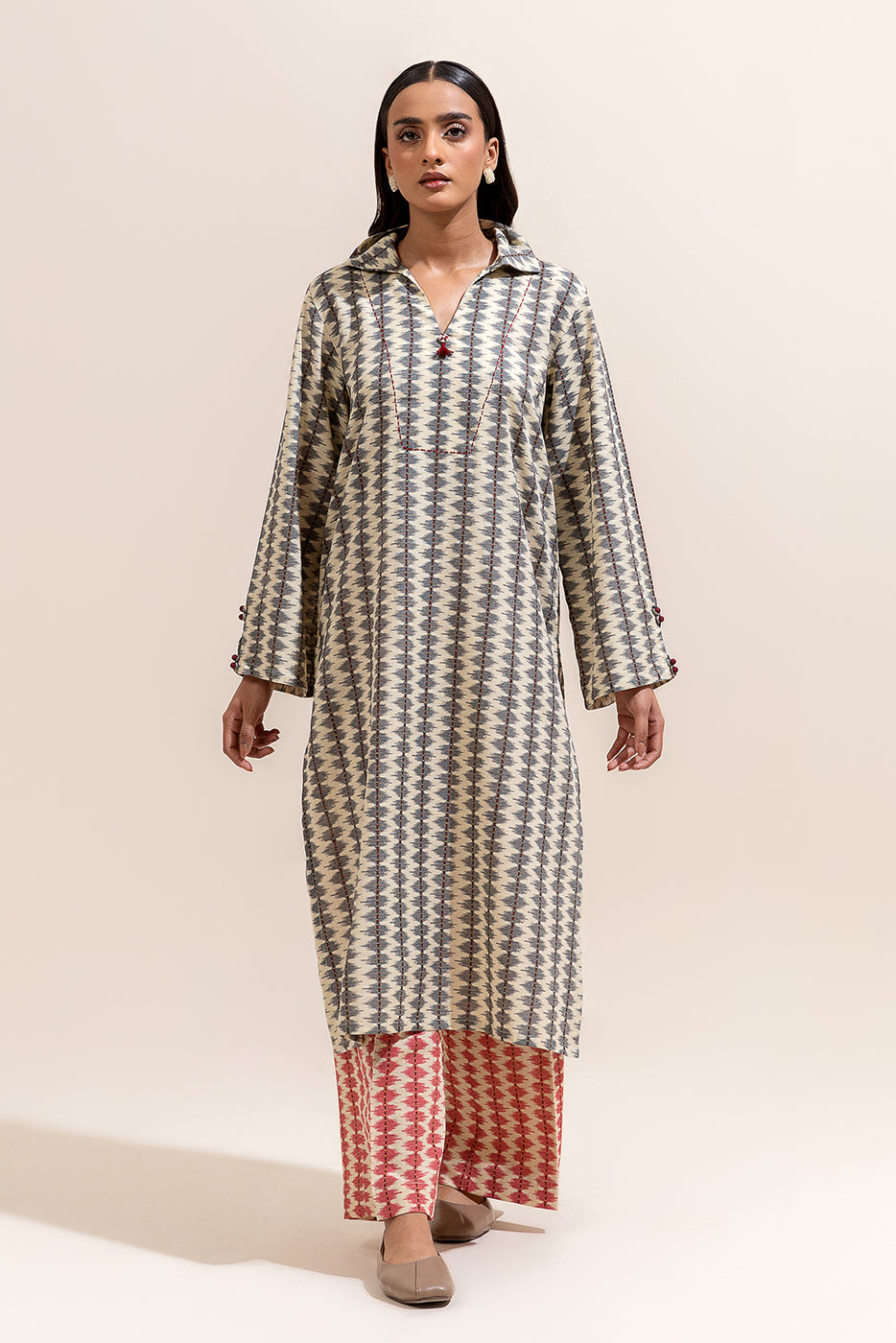 2 Piece Printed Khaddar Suit-Grey Weave (Unstitched)