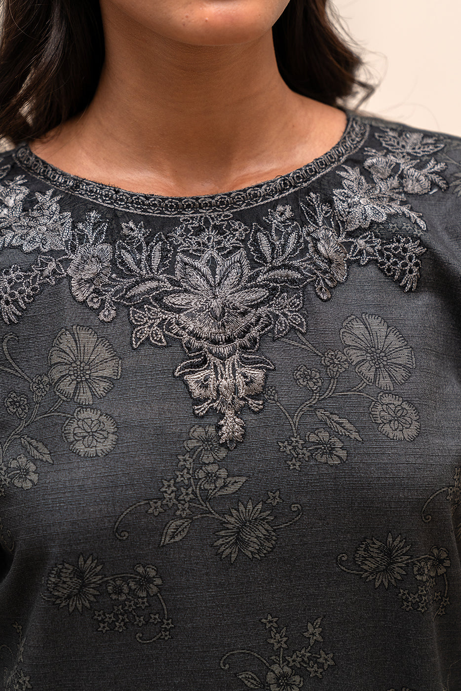 3 Piece Embroidered Khaddar Suit-Fossil Verve (Unstitched)