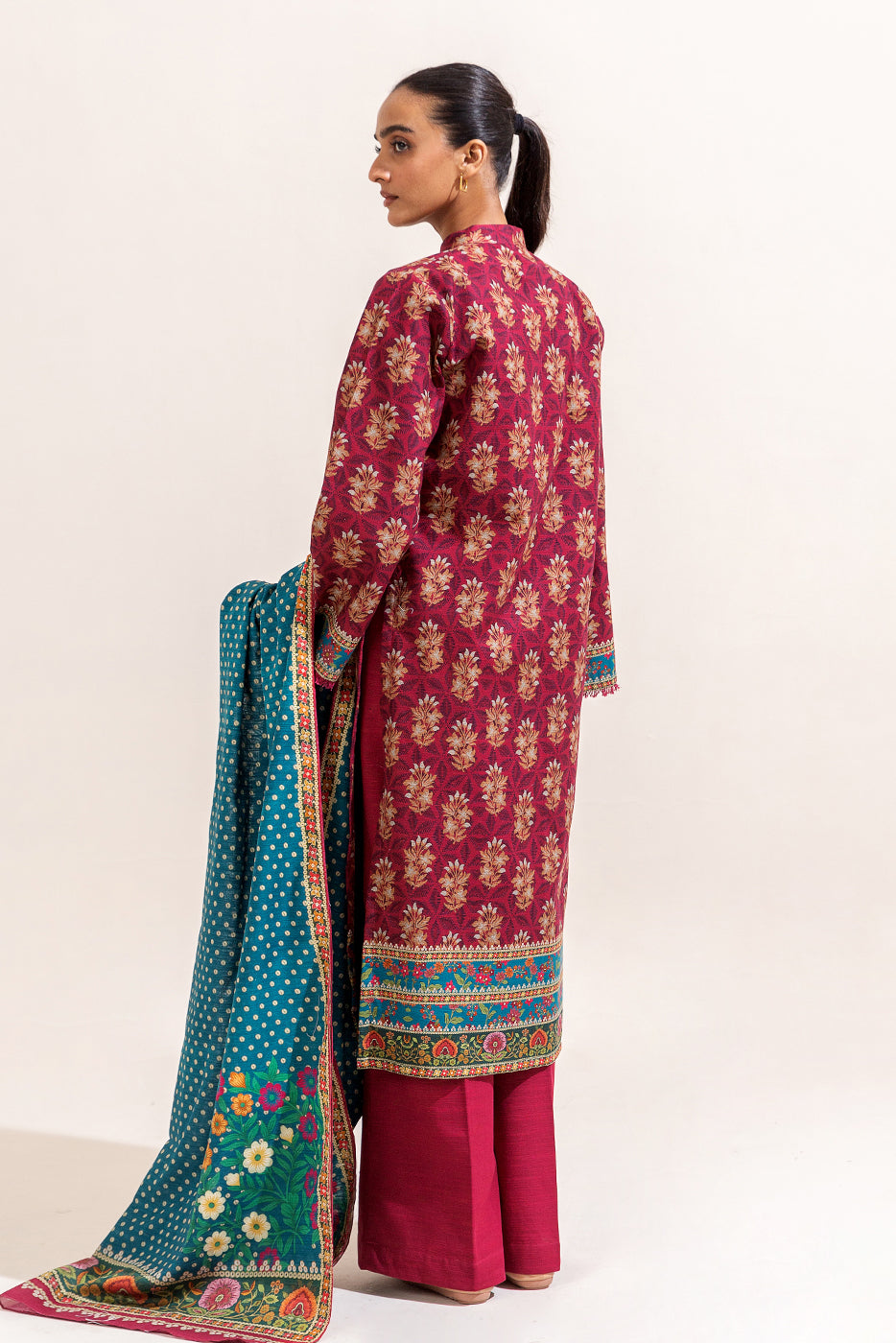 3 Piece Printed Khaddar Suit-Mulberry Fern (Unstitched)