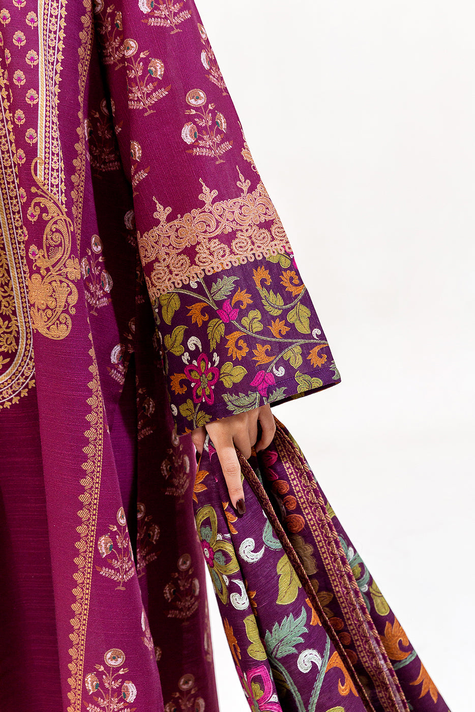 3 Piece Printed Khaddar Suit-Sangria Mist (Unstitched)