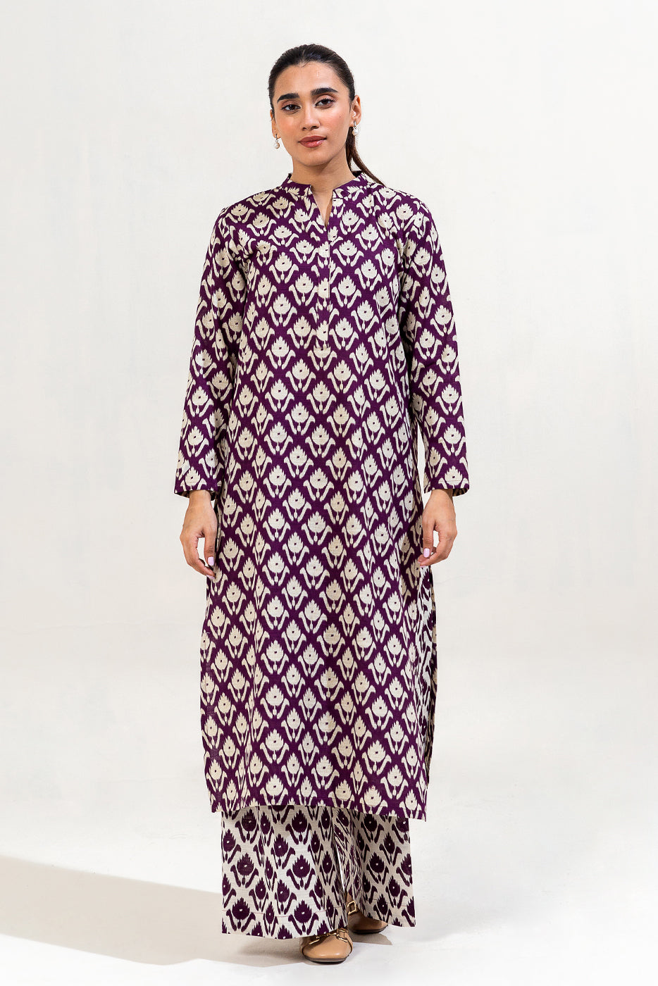2 Piece Printed Khaddar Suit-Raisin Bliss (Unstitched)