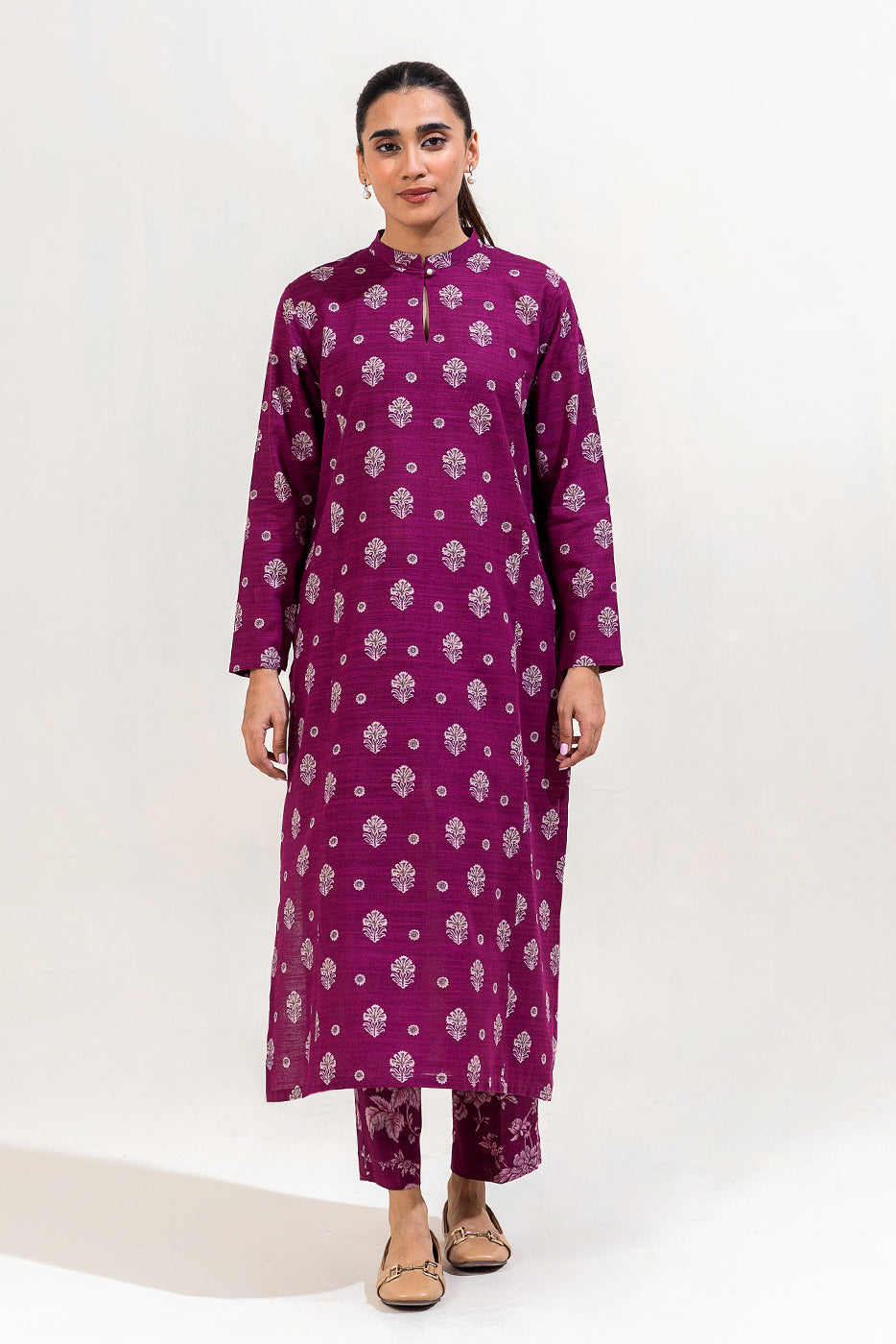 2 Piece Printed Khaddar Suit-Plum Noir (Unstitched)
