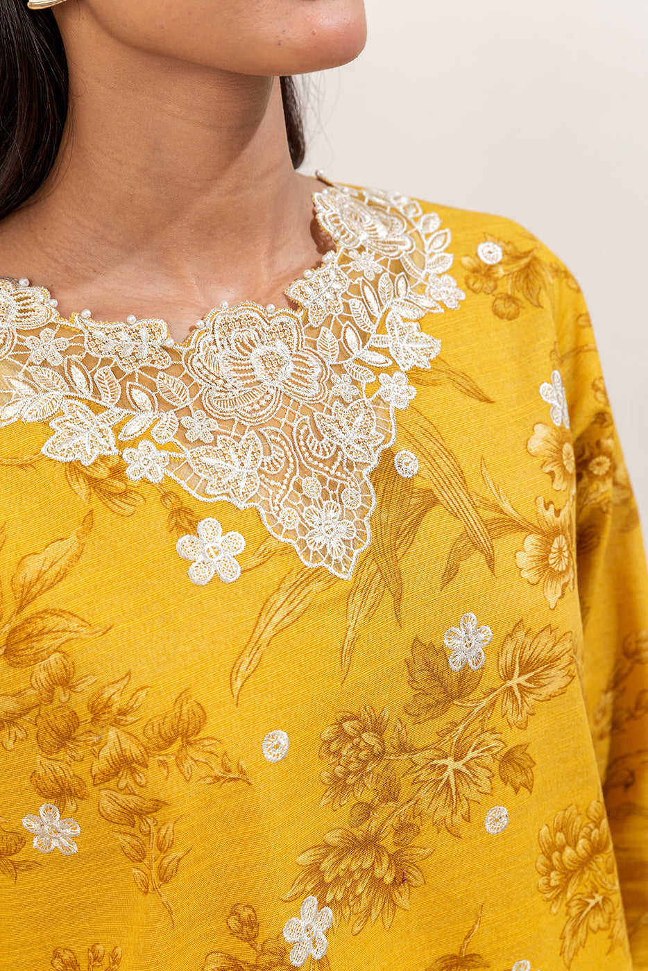 3 Piece Embroidered Khaddar Suit-Mustard Seed (Unstitched)