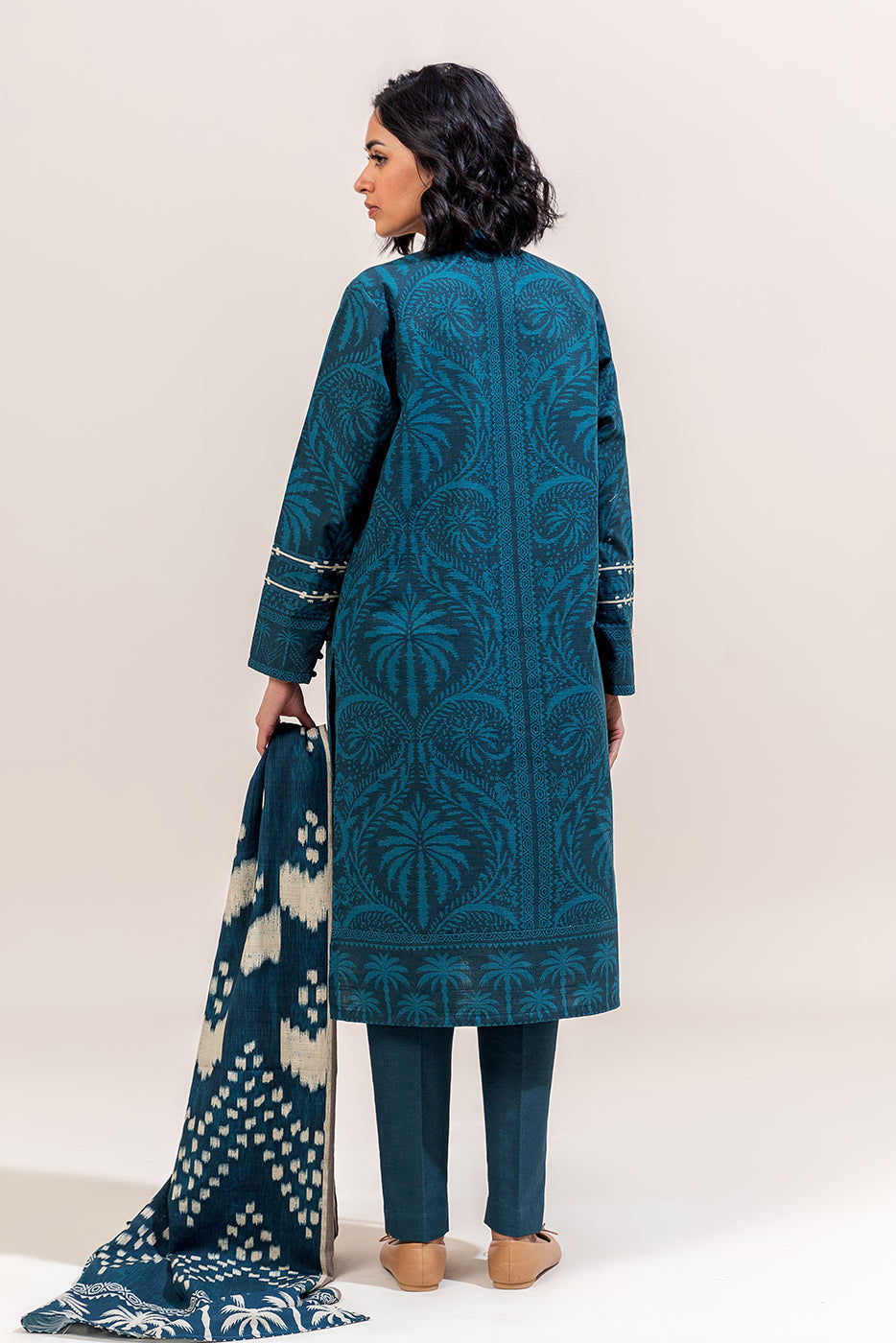 3 Piece Printed Khaddar Suit-Tealish Meadow (Unstitched)