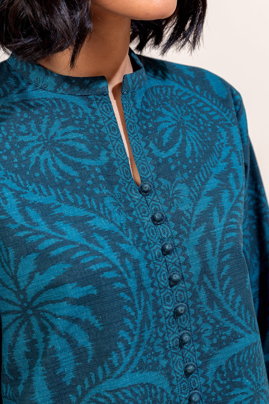 3 Piece Printed Khaddar Suit-Tealish Meadow (Unstitched)
