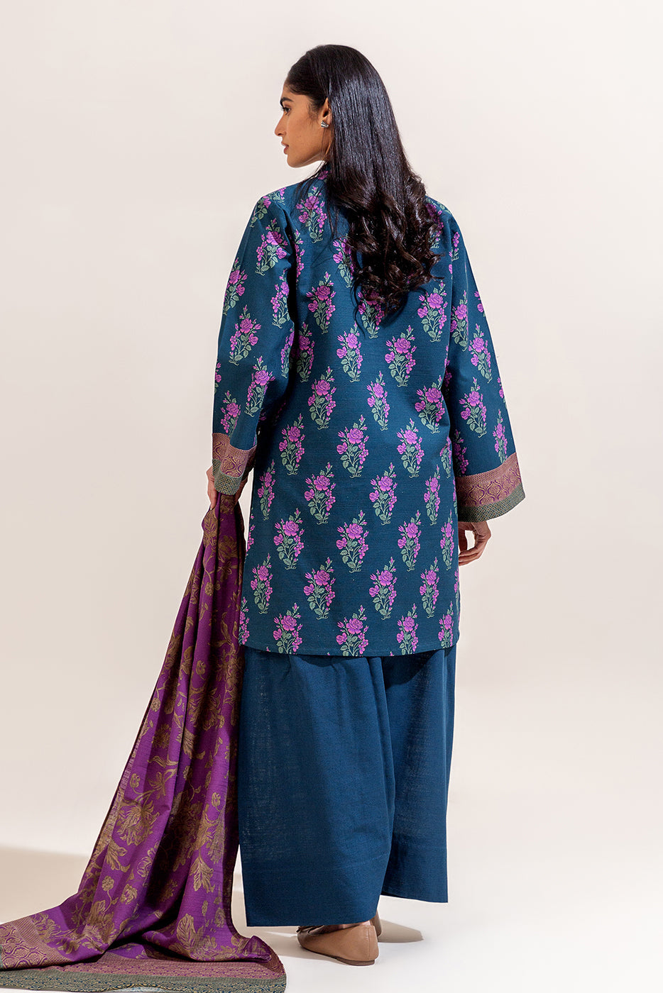 3 Piece Printed Khaddar Suit-Midmight Glint (Unstitched)