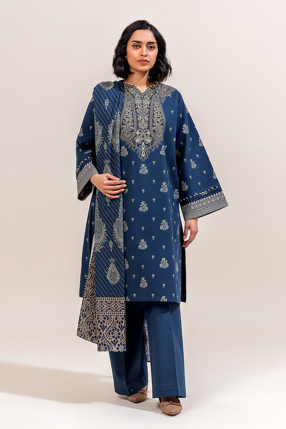 3 Piece Printed Khaddar Suit-Prussian Aura (Unstitched)