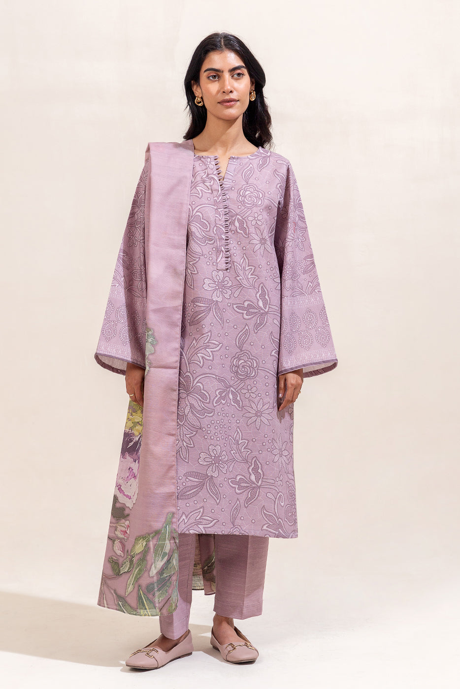 3 Piece Printed Khaddar Suit-Floral Bliss (Unstitched)