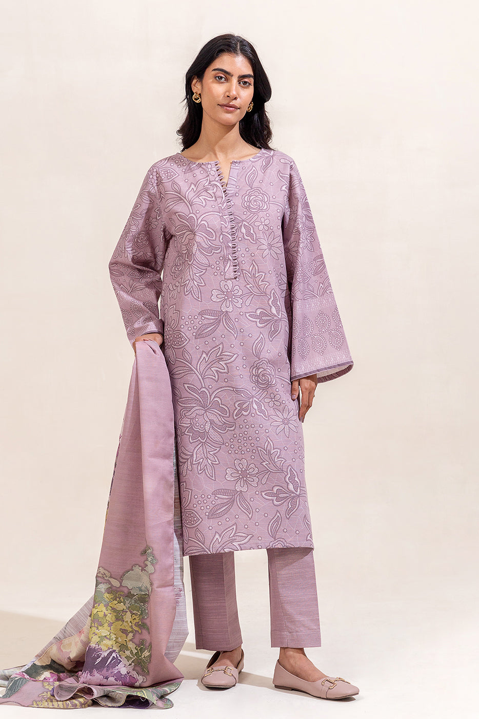 3 Piece Printed Khaddar Suit-Floral Bliss (Unstitched)