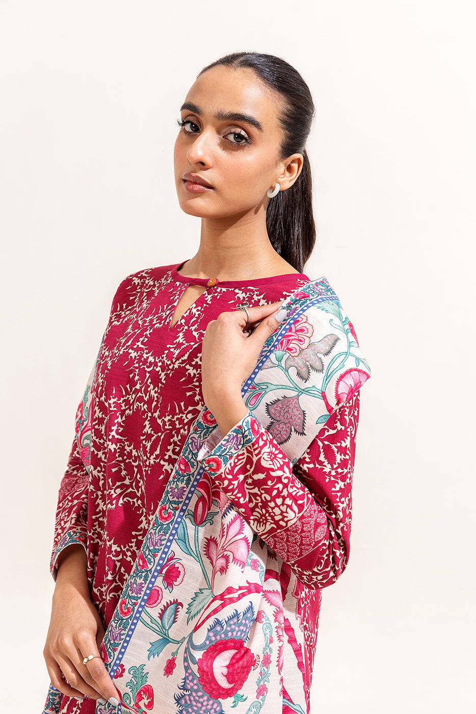 3 Piece Printed Khaddar Suit-Thistle Garden (Unstitched)
