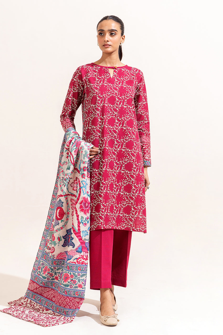 3 Piece Printed Khaddar Suit-Thistle Garden (Unstitched)