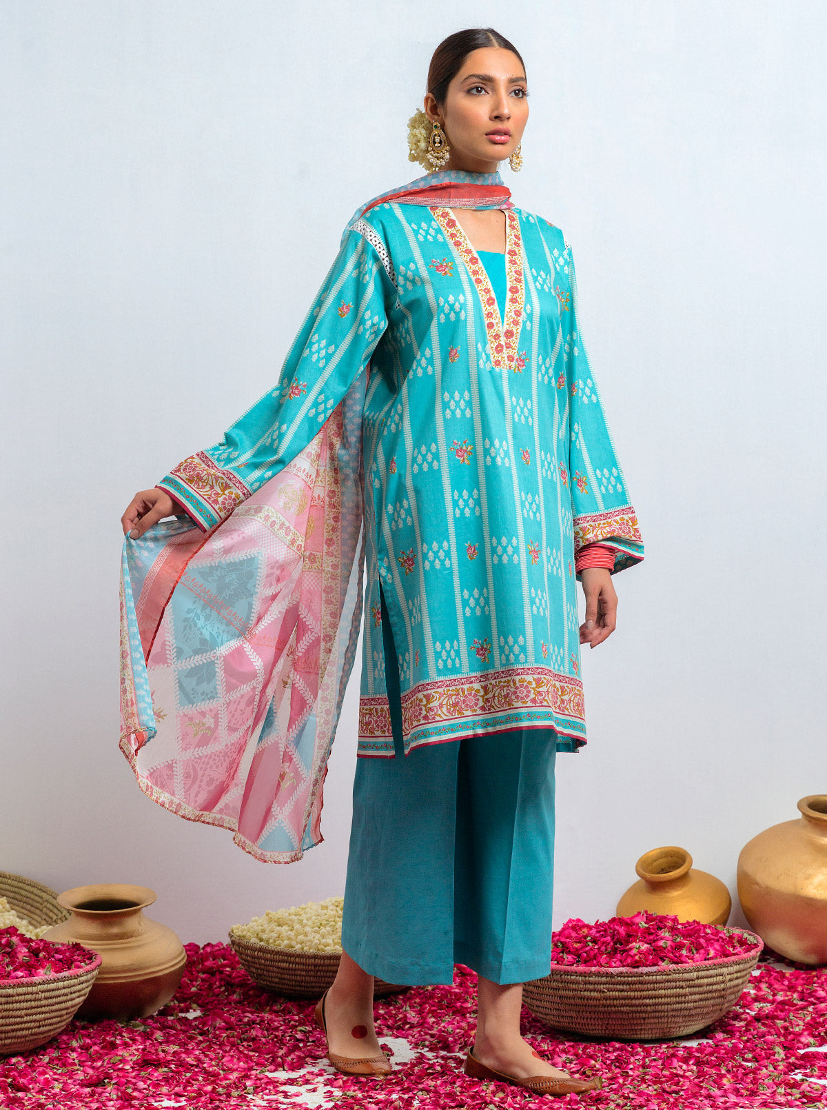 3 Piece - Printed Lawn Suit - Wonder Blush