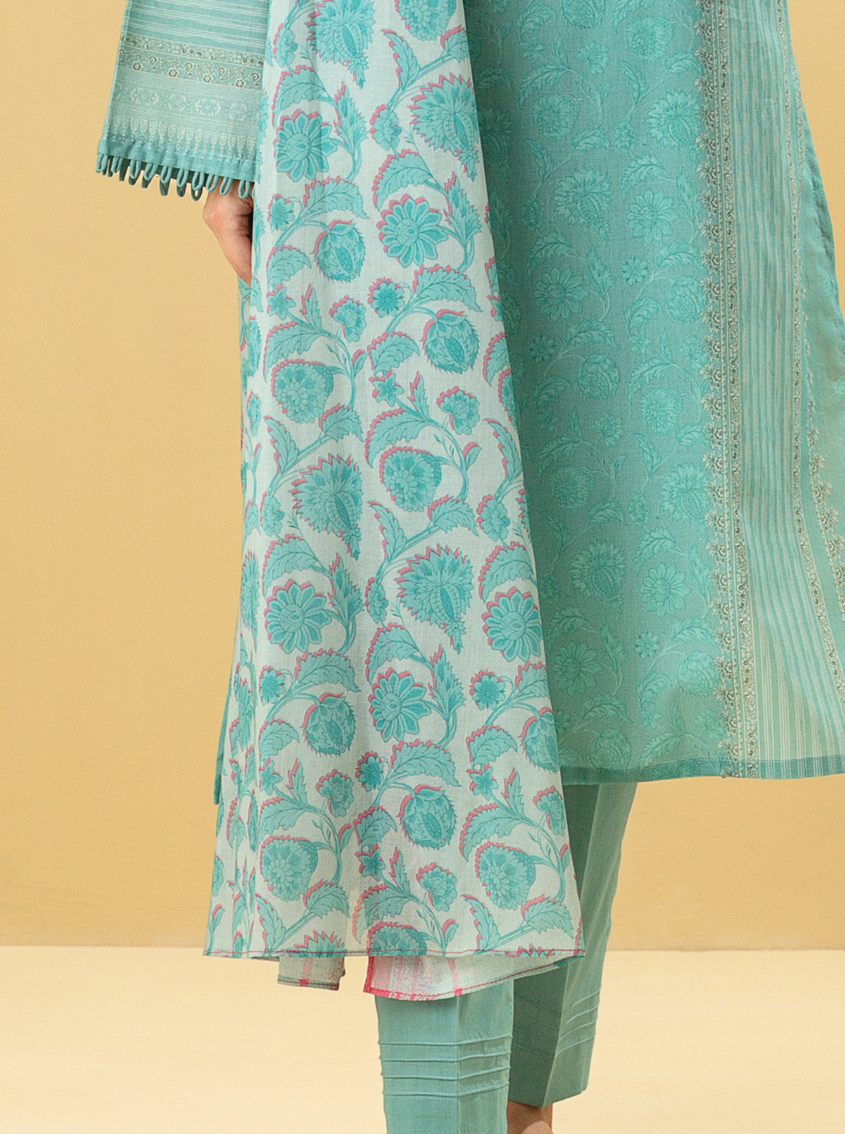3 Piece - Printed Lawn Suit - Aqua Haze