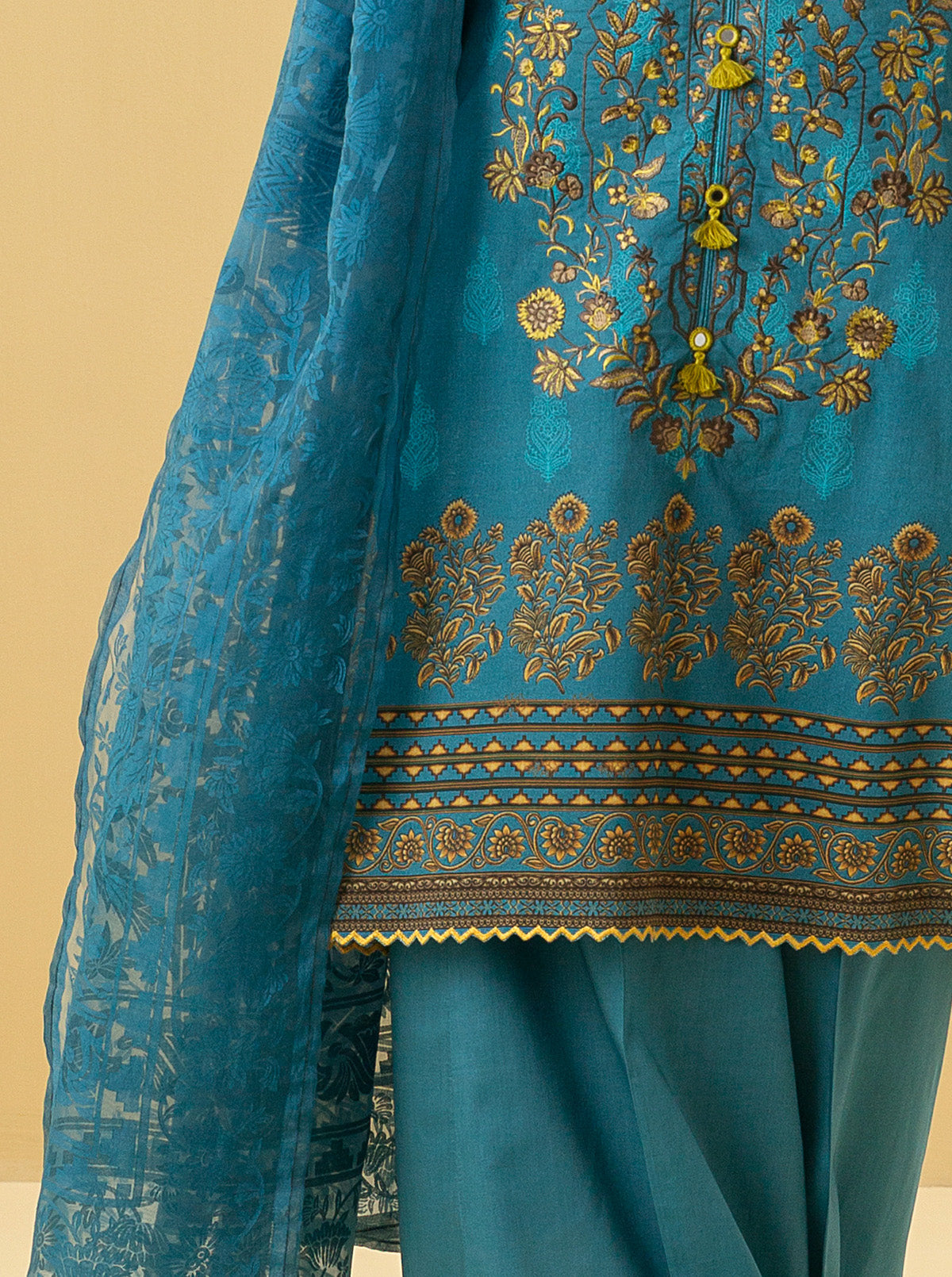 3 Piece - Embroidered Lawn Suit - Antique Charm