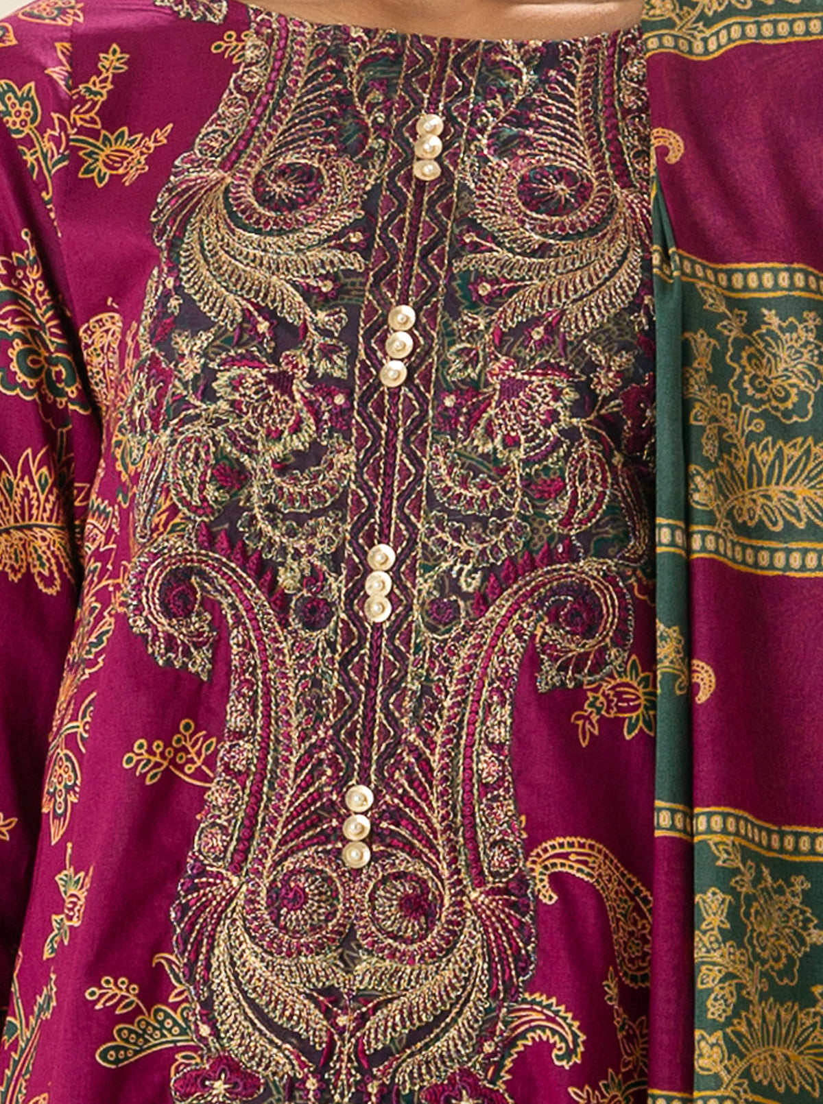 2 PIECE - EMBROIDERD LAWN SUIT - PEACOCK PINK