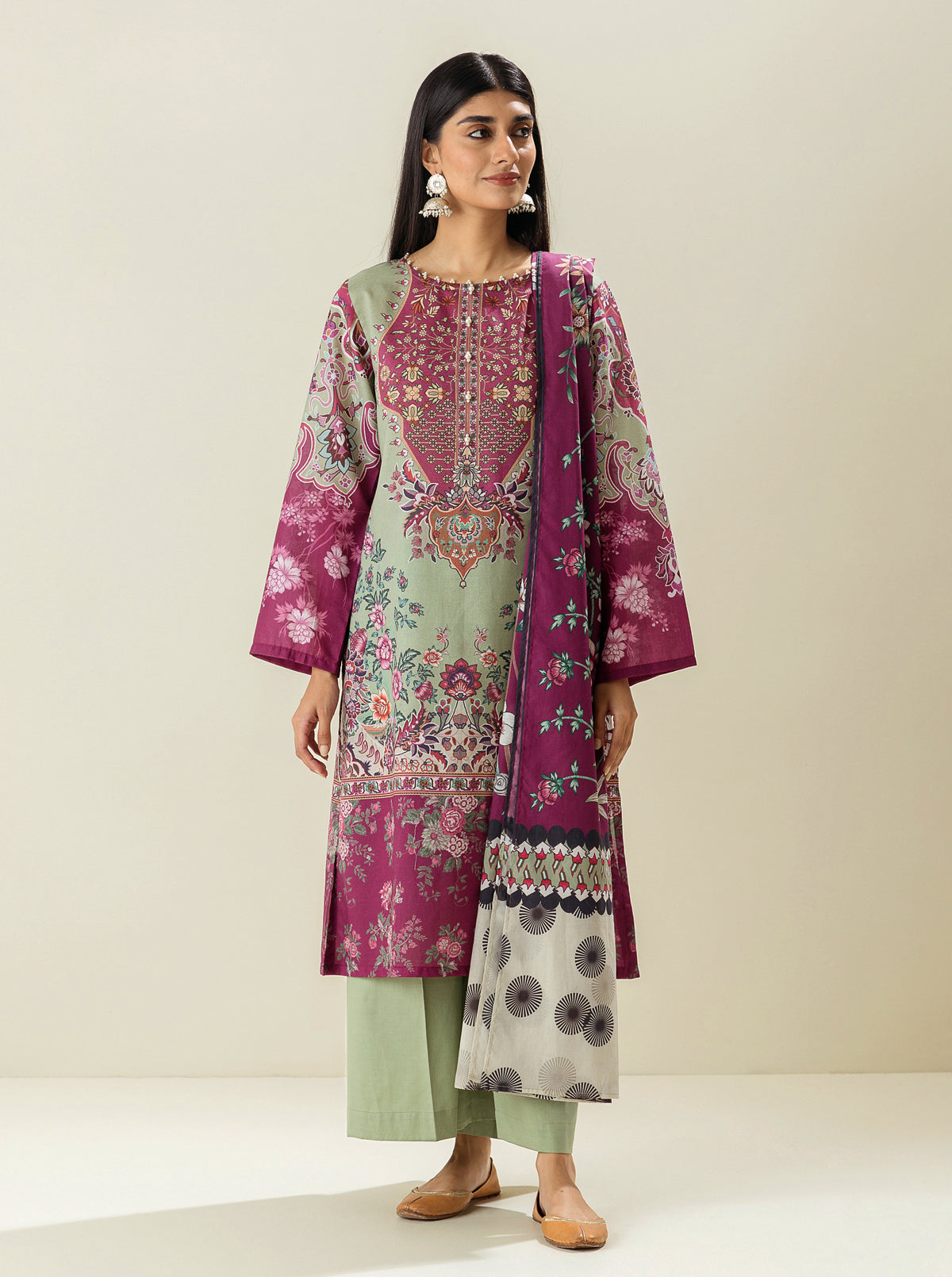 3 Piece - Printed Lawn Suit - Apple Heritage