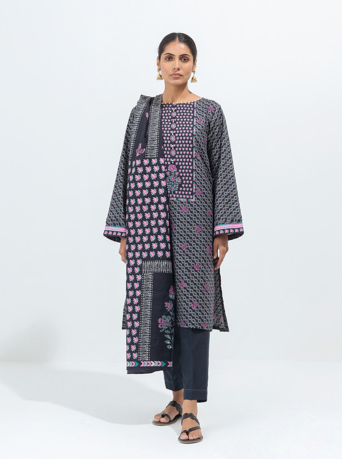 3 Piece - Printed Khaddar Suit - Ethnic Chic