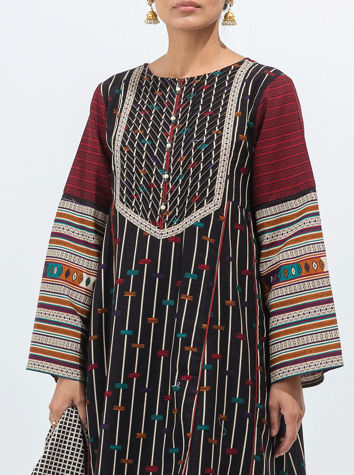 3 Piece - Printed Khaddar Suit - Enchanted Black