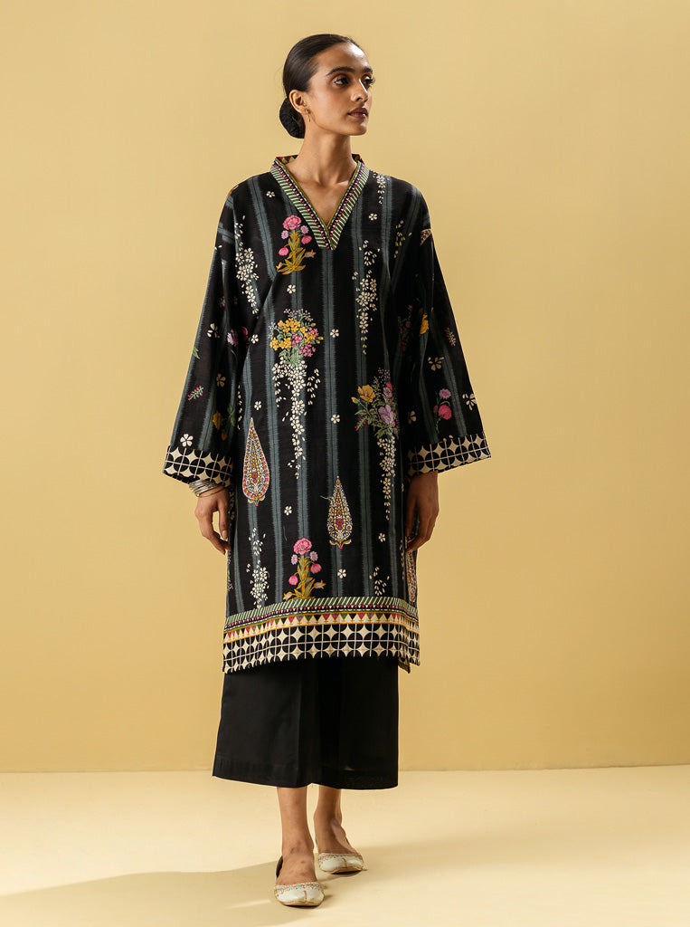 2 Piece - Printed Khaddar Suit - Midnight Bloom