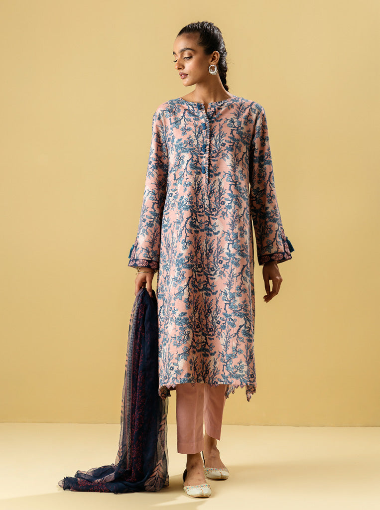 3 Piece - Printed Khaddar Suit - Chinoiseric Dreams