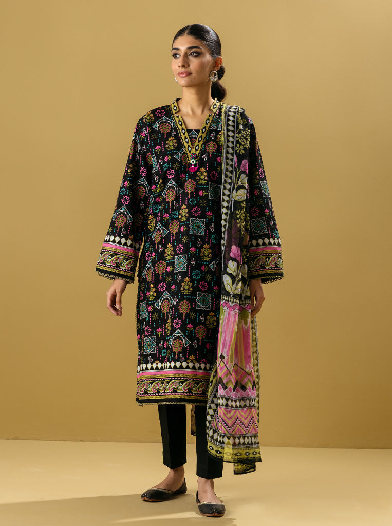 3 Piece - Printed Khaddar Suit - Majestic Flora