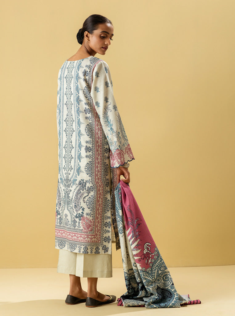 3 Piece - Printed Khaddar Suit - Warm Hues