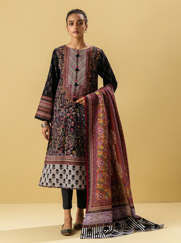 3 Piece - Printed Khaddar Suit - Moonlight