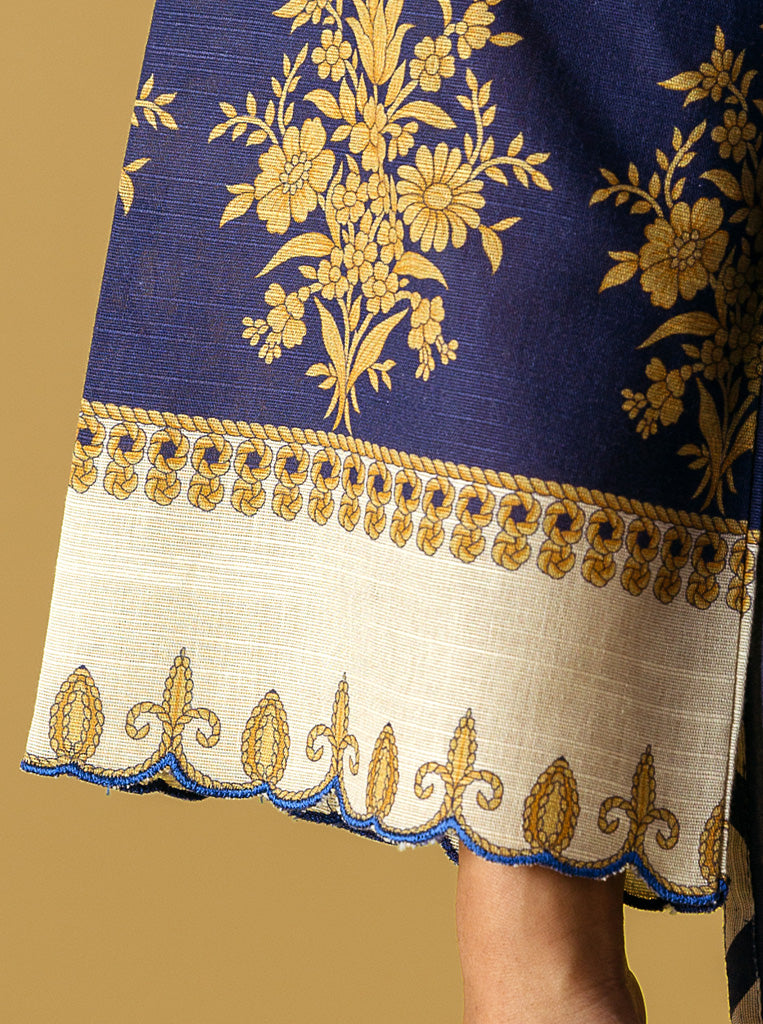 3 Piece - Printed Khaddar Suit - Blue Onyx