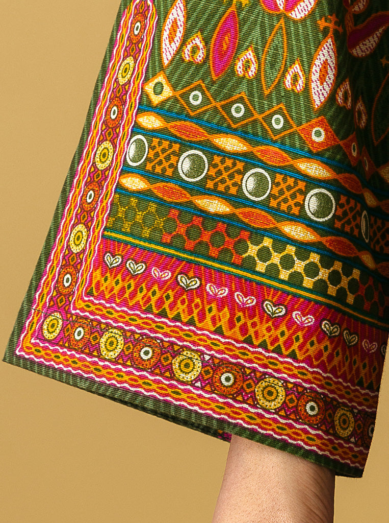 3 Piece - Printed Khaddar Suit - Tropical Fawn
