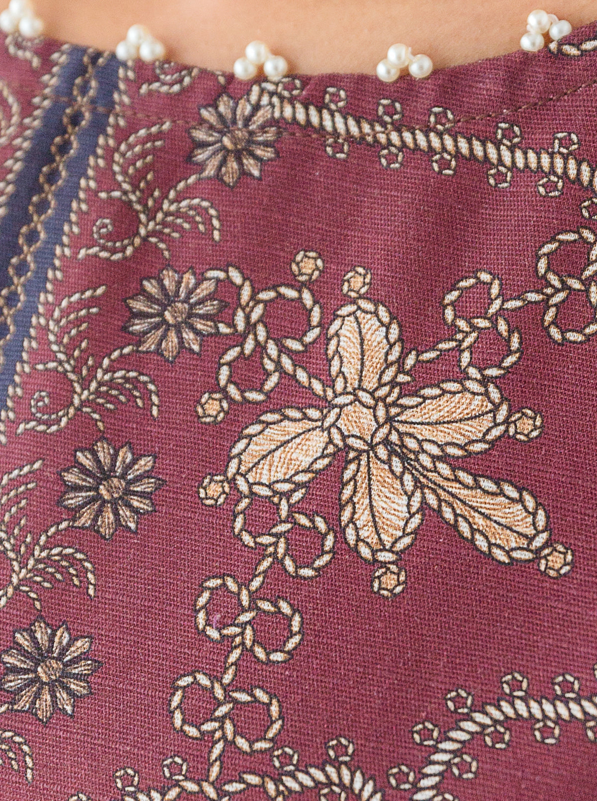 1 PIECE - PRINTED KHADDAR SHIRT - MAROON MAGIC