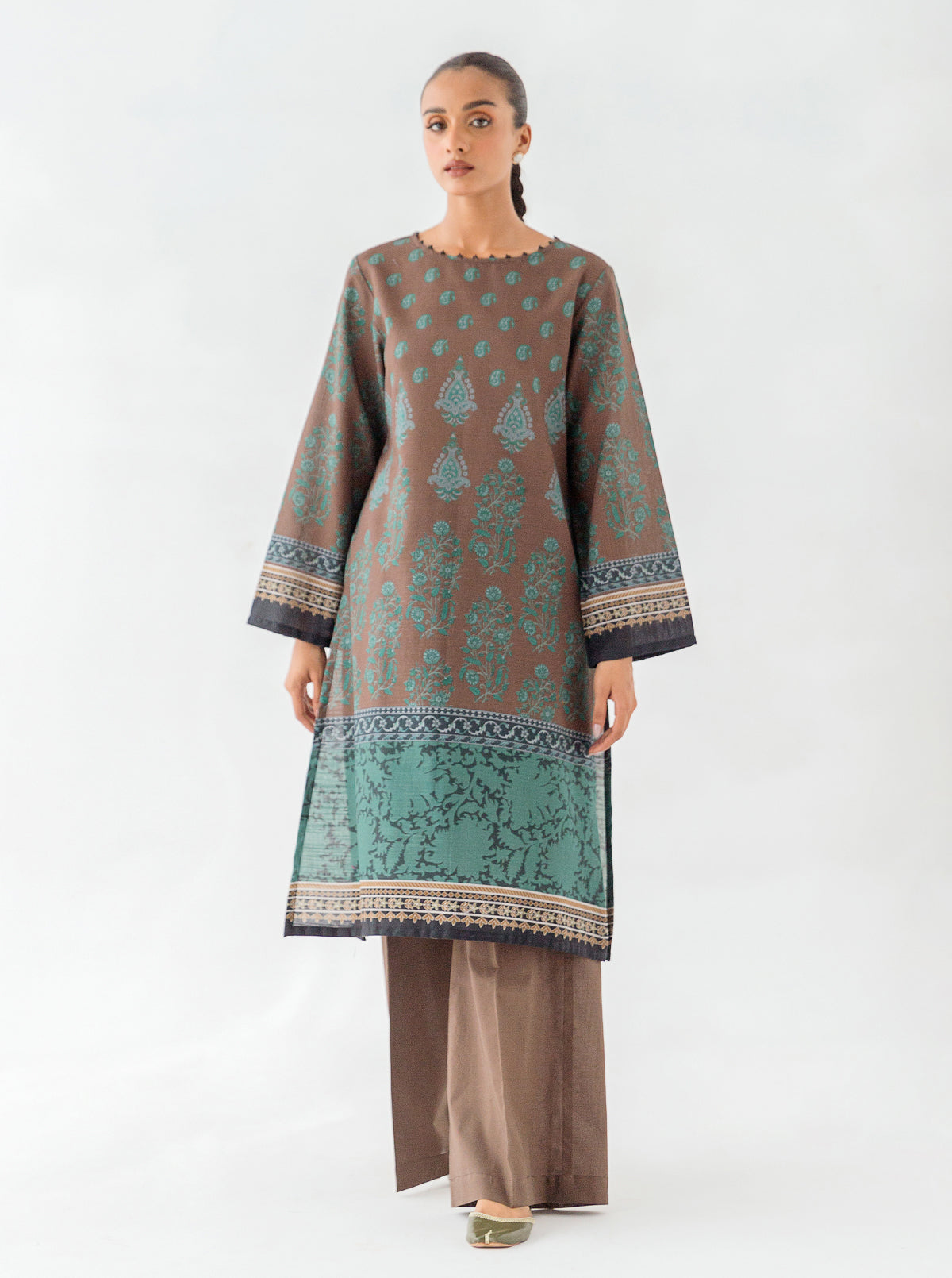 1 PIECE - PRINTED KHADDAR SHIRT - OCEAN DEPTHS