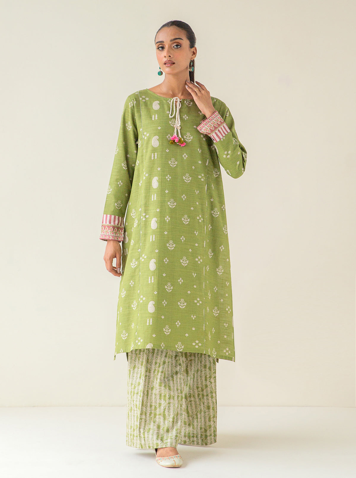 2 Piece - Printed Khaddar Suit - Mossy Mayhem