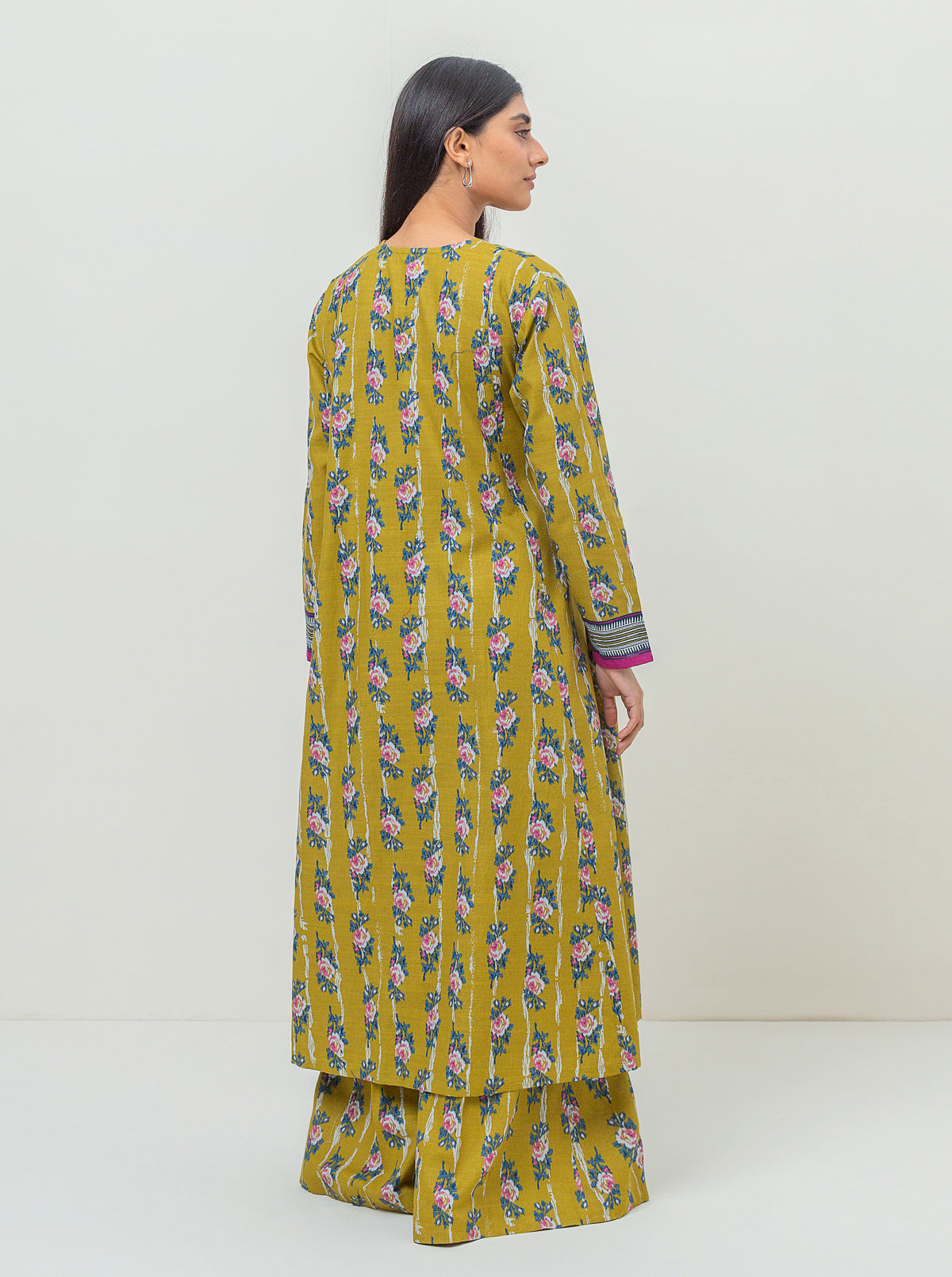 2 Piece - Printed Khaddar Suit - Mustard Vines
