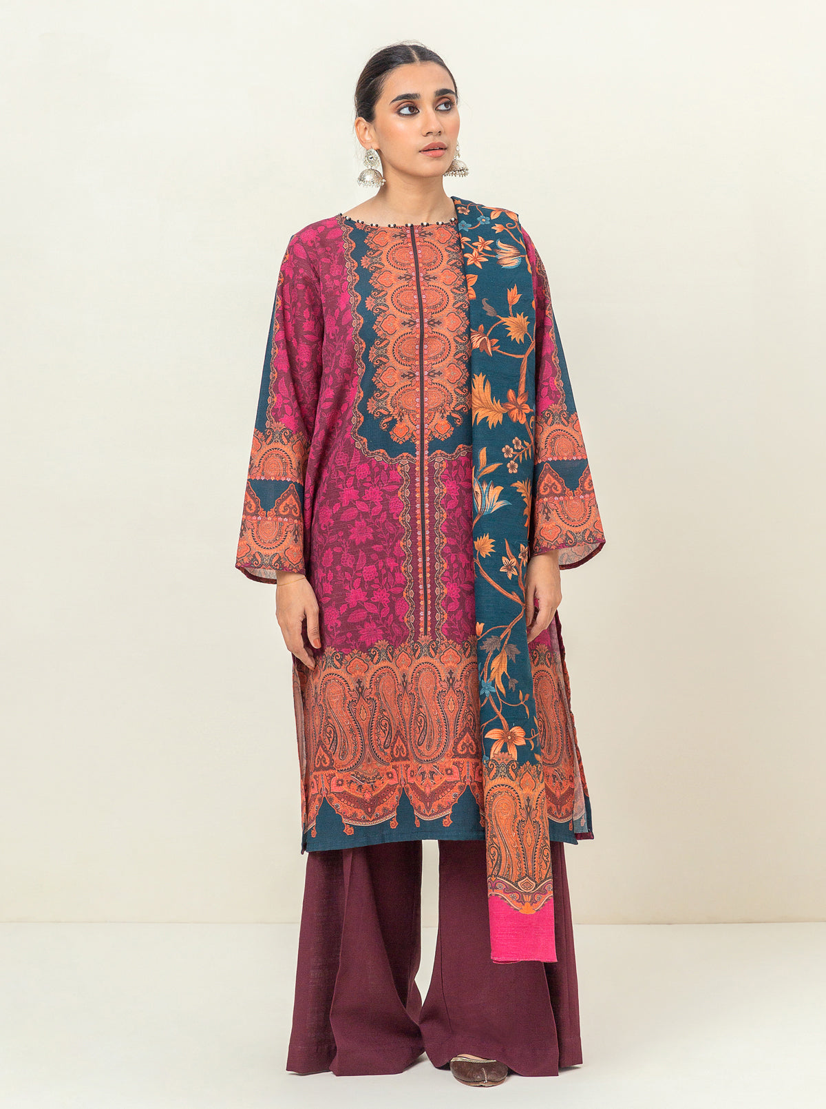 3 Piece Printed Khaddar Suit-Vintage Paisley (Unstitched)