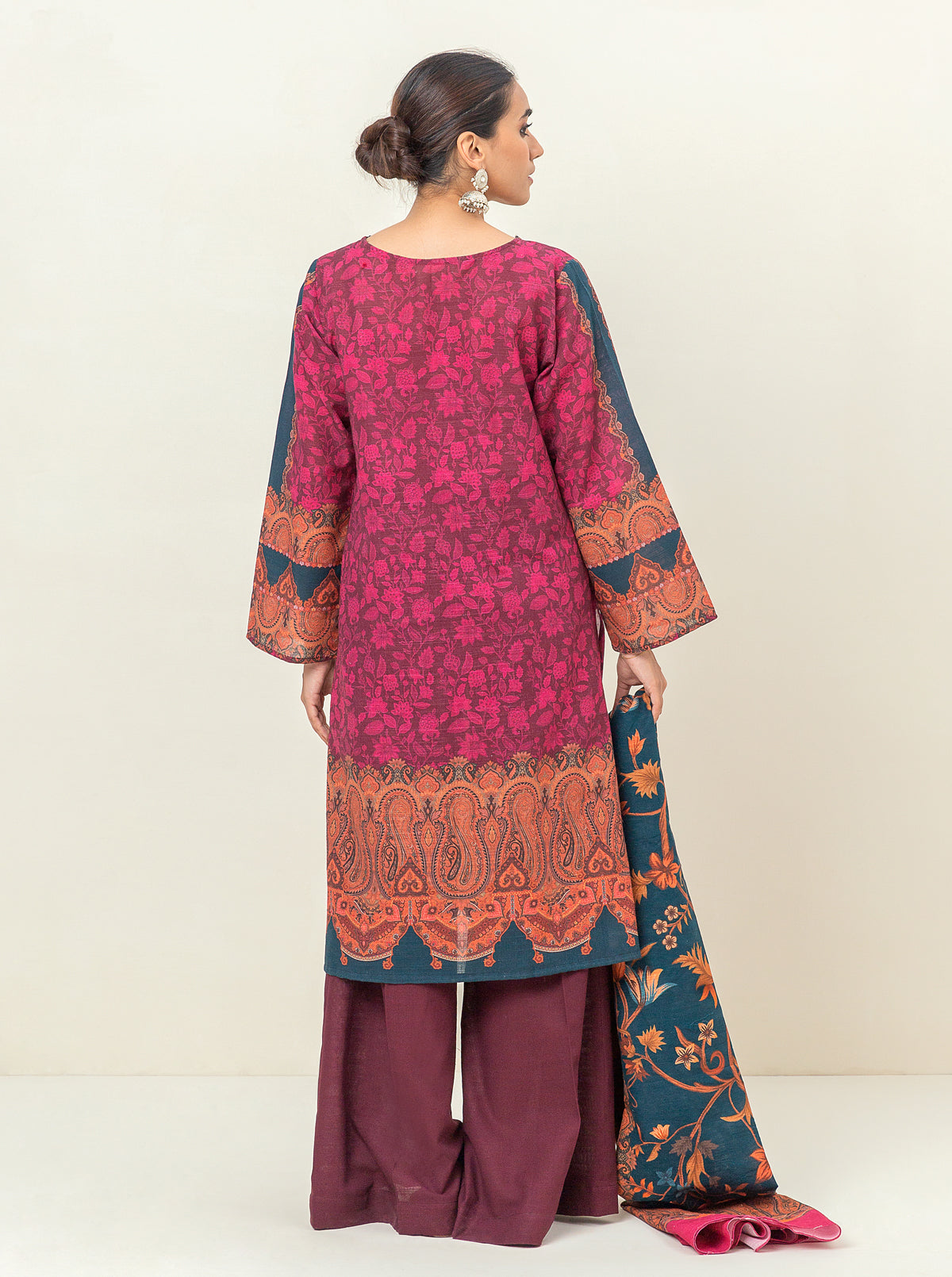 3 Piece Printed Khaddar Suit-Vintage Paisley (Unstitched)