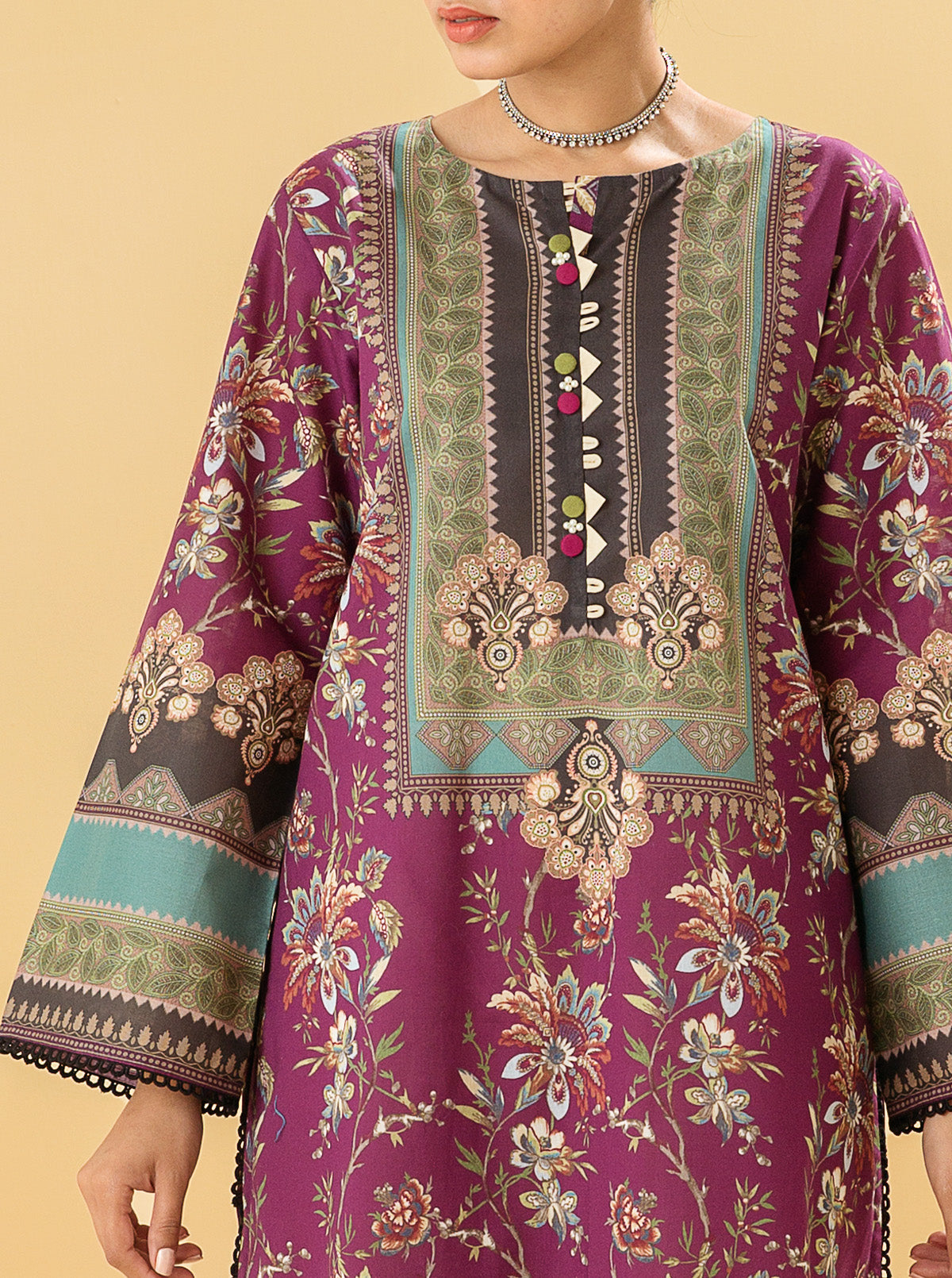 1 PIECE - PRINTED LAWN SHIRT - PLUM CHINTZMB3S22U04-MULTI-2000000196133-1PC