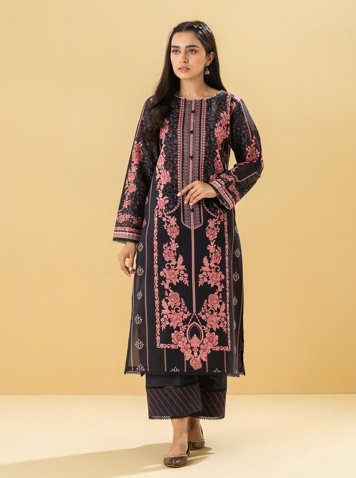 1 PIECE - PRINTED LAWN SHIRT - MAGICAL FLORAMB3S22U08-BLACK-2000000196137-1PC