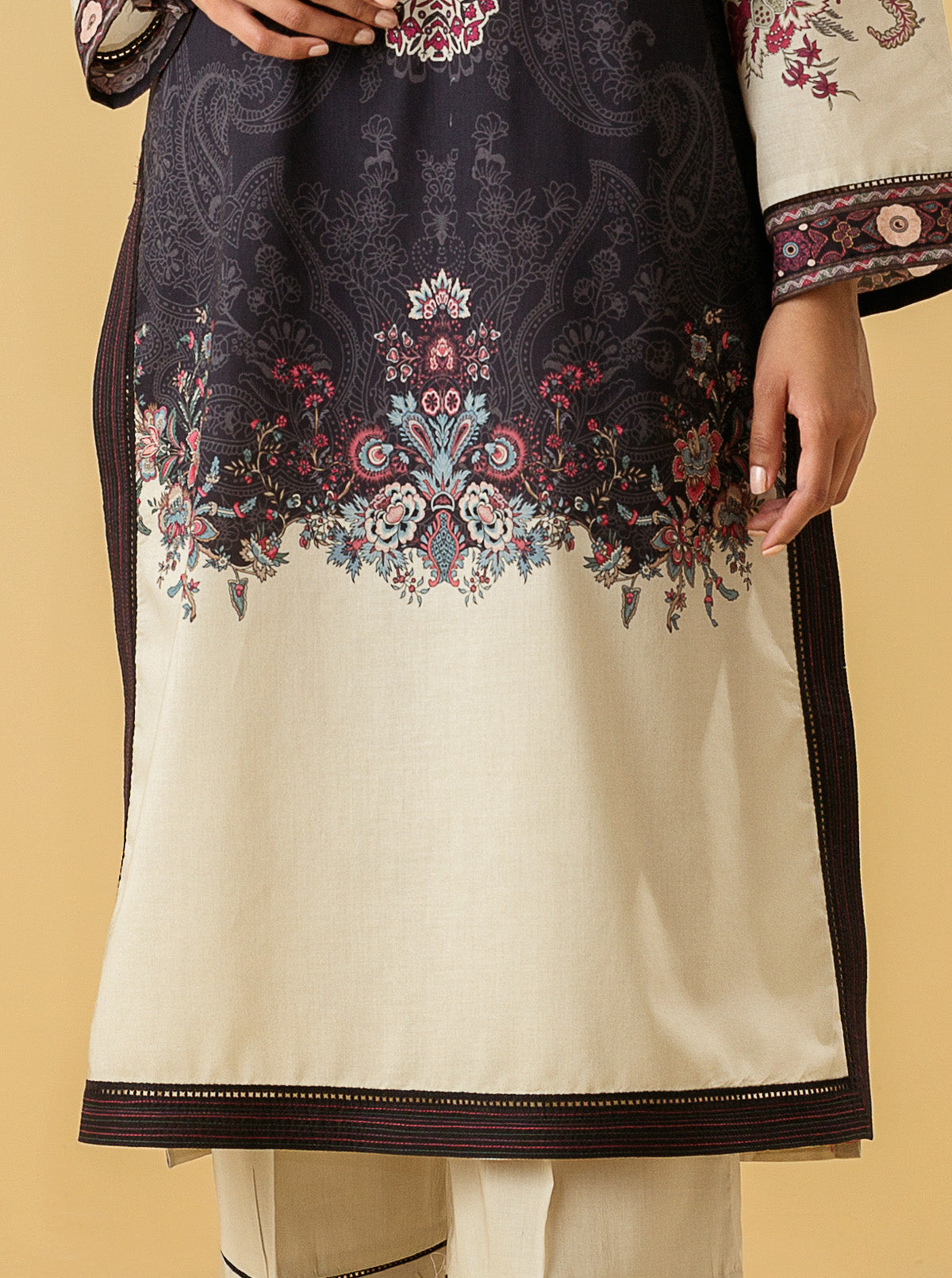 1 PIECE - PRINTED LAWN SHIRT - MAJESTIC NOIR