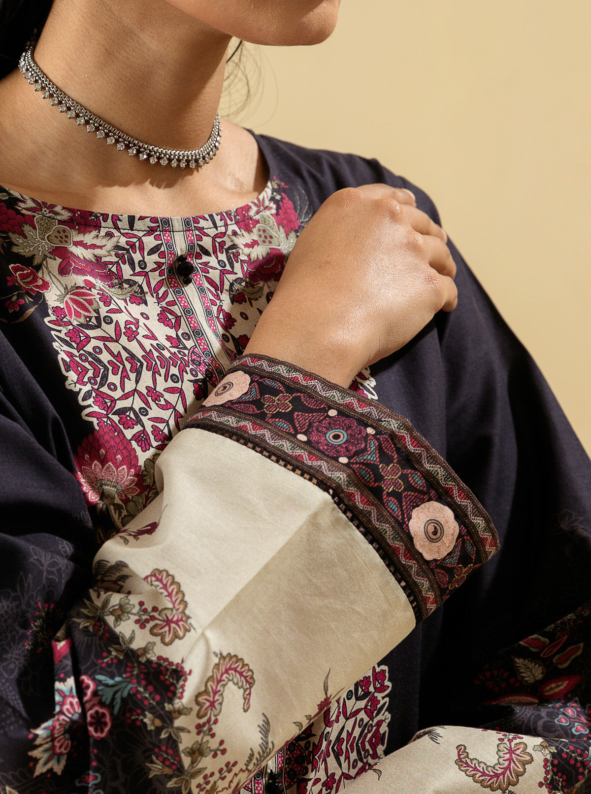 1 PIECE - PRINTED LAWN SHIRT - MAJESTIC NOIR