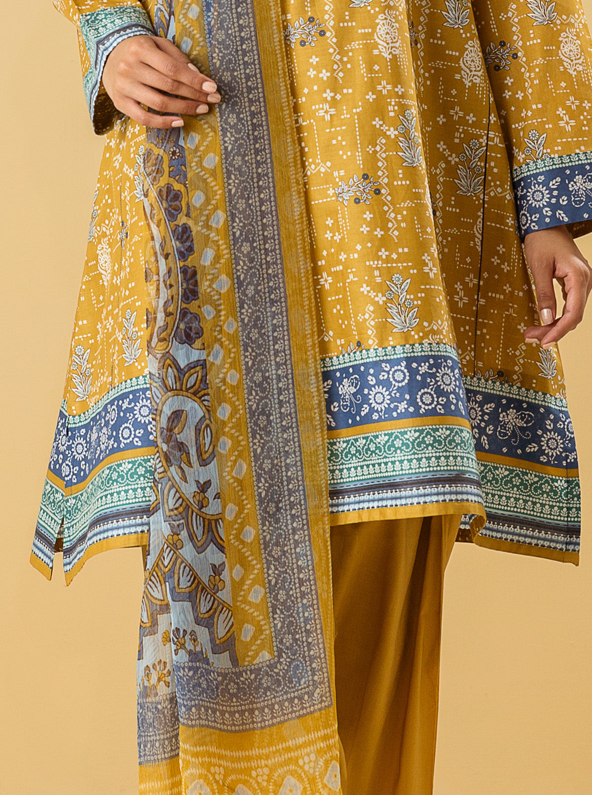 2 PIECE - PRINTED LAWN SUIT - OCHRE OBSESSIONMB3S22U16-MUSTARD-2000000196675-2PC