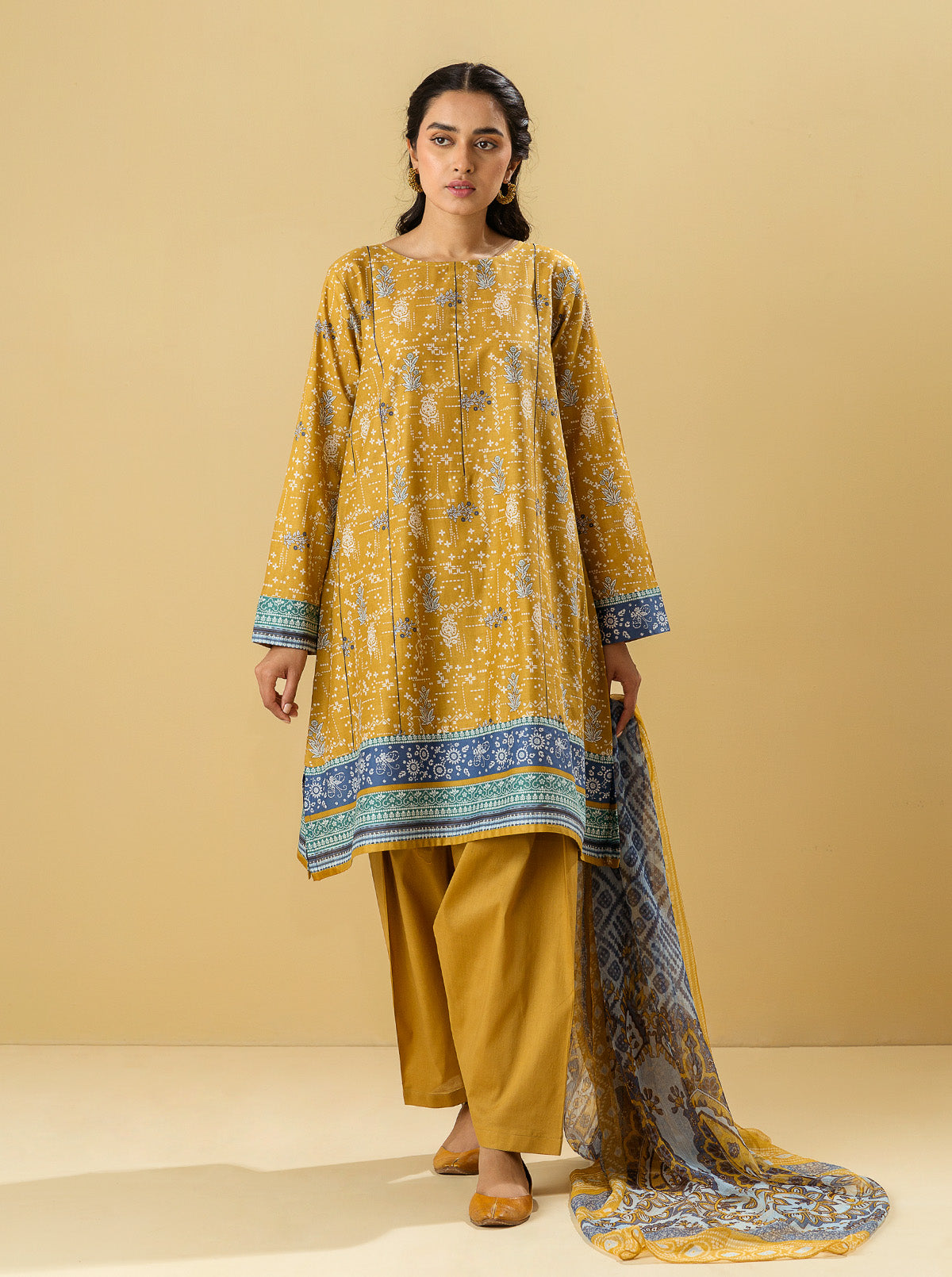 2 PIECE - PRINTED LAWN SUIT - OCHRE OBSESSIONMB3S22U16-MUSTARD-2000000196675-2PC