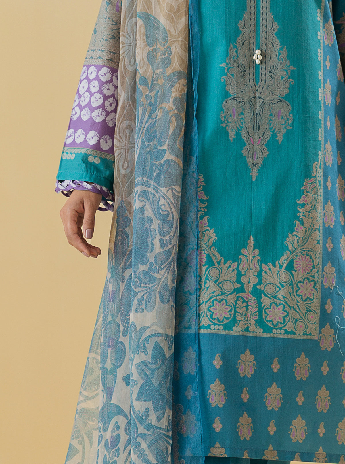 2 Piece - Printed Lawn Suit - Quartz Blue
