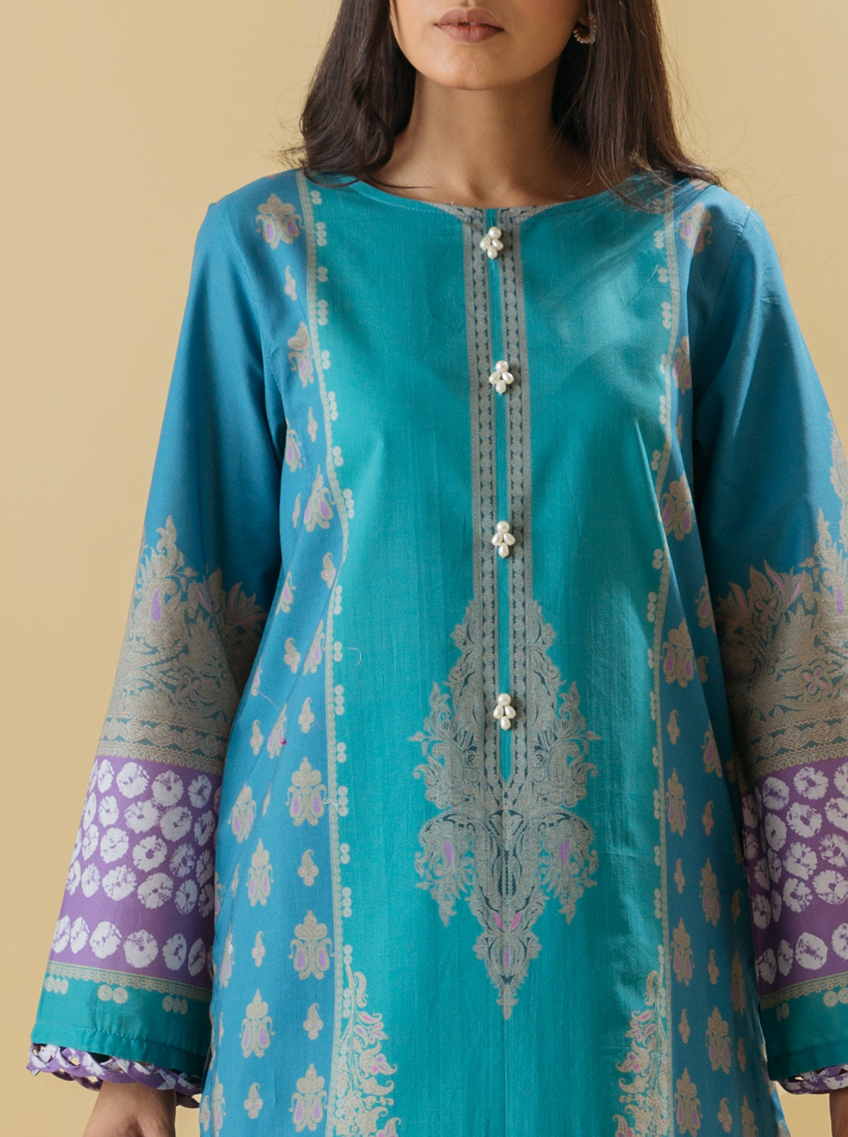 2 Piece - Printed Lawn Suit - Quartz Blue