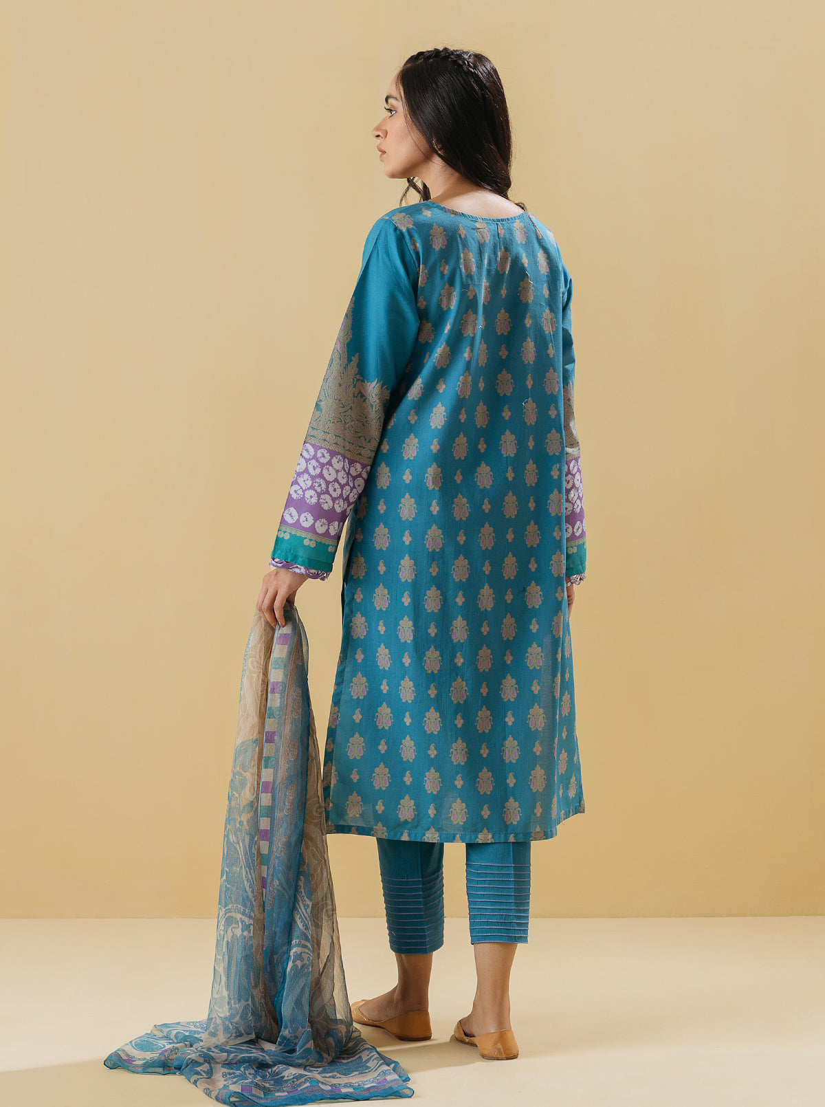 2 Piece - Printed Lawn Suit - Quartz Blue