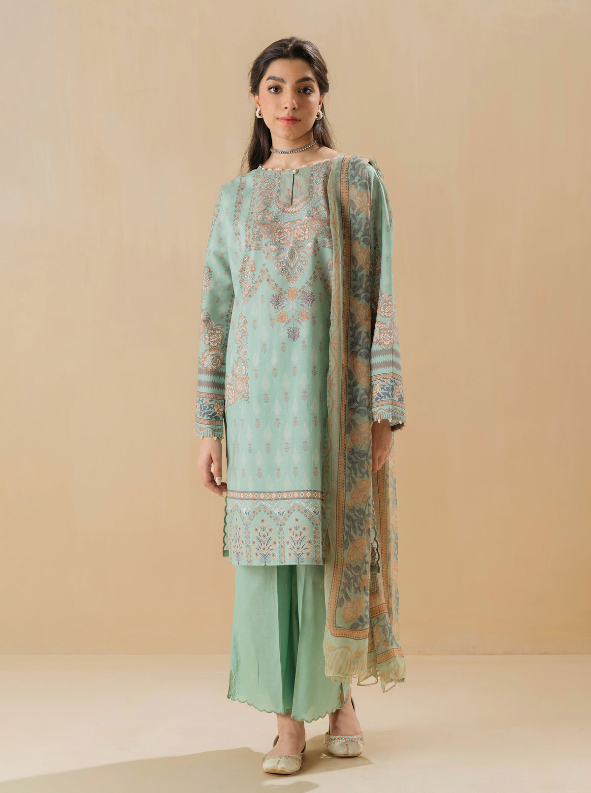 2 Piece - Printed Lawn Suit - Hint Of Mint